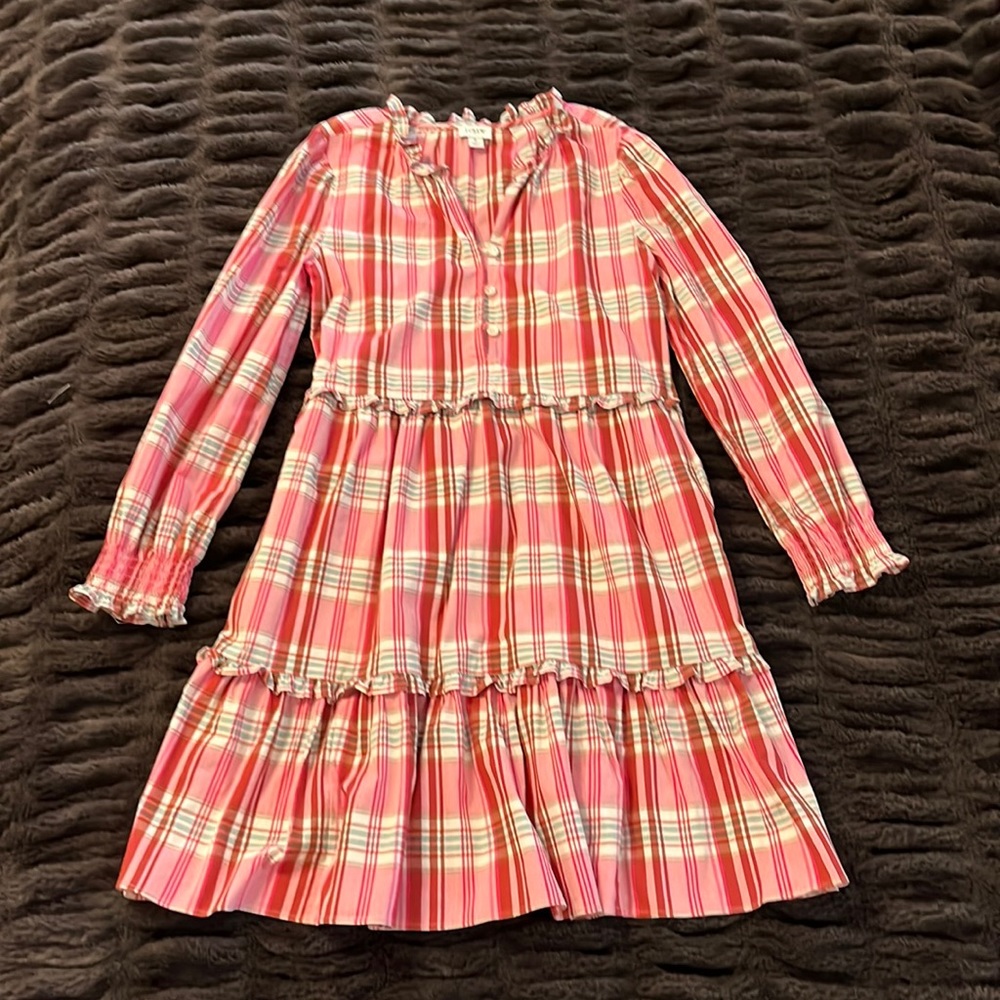 JCrew pink plaid ruffle dress